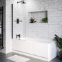 Single Ended Shower Bath with Front Panel & Black Bath Screen with Towel Rail 1700 x 700mm - Alton