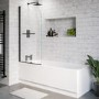 Single Ended Shower Bath with Front Panel & Black Bath Screen with Towel Rail 1700 x 700mm - Alton