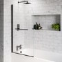 Single Ended Shower Bath with Front Panel & Black Bath Screen with Towel Rail 1700 x 700mm - Alton