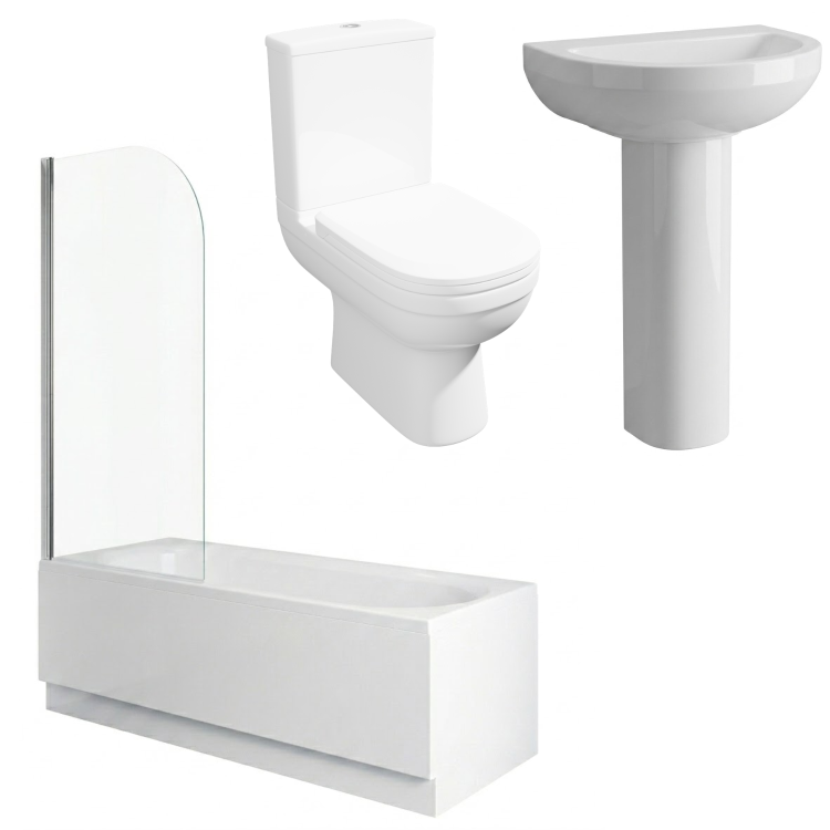 Single Ended 1700mm Shower Bath with Toilet Basin Panels and Bath Screen - Alton
