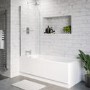 Single Ended Shower Bath with Front Panel & Hinged Chrome Bath Screen with Towel Rail 1800 x 800mm - Alton