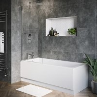 Single Ended Shower Bath with Front Panel & Chrome Bath Screen with Towel Rail 1500 x 700mm - Rutland Single Ended Shower Bath with Front Panel & Chrome Bath Screen with Towel Rail 1500 x 700mm - Rutland