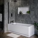 BUN/BeBa_24807/87052 Single Ended Shower Bath with Front Panel & Black Bath Screen 1500 x 700mm - Rutland