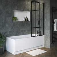 Rutland Single Ended Square Bath with Front Panel & Black Grid Screen - Right Hand 1600 x 700 Rutland Single Ended Square Bath with Front Panel & Black Grid Screen - Right Hand 1600 x 700