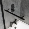 Single Ended Shower Bath with Front Panel &amp; Black Bath Screen with Towel Rail 1600 x 700mm - Rutland