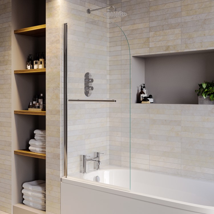 Single Ended Shower Bath with Front Panel & Chrome Bath Screen with Towel Rail 1700 x 700mm - Rutland