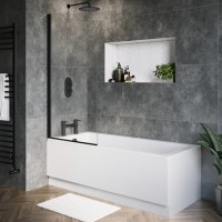 Single Ended Shower Bath with Front Panel & Black Bath Screen 1700 x 700mm - Rutland Single Ended Shower Bath with Front Panel & Black Bath Screen 1700 x 700mm - Rutland