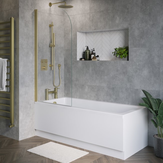 Single Ended Shower Bath with Front Panel & Brushed Brass Screen 1700 x 700mm - Rutland