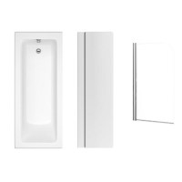 1700 x 750 Rutland Single Ended Square Bath with Front Panel and Saturn Hinged 1450mm 6mm Chrome Bath Screen