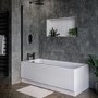 1700 x 750 Rutland Single Ended Round Bath with Hinged 1450mm 6mm Matt Black Bath Screen and Front Panel