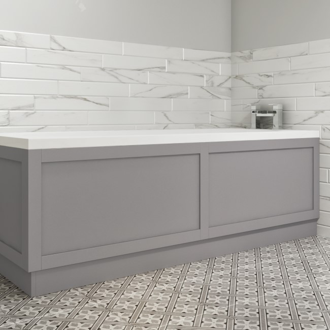 1800 Single Ended Square Bath with Matt Grey Bath Front & End Panel