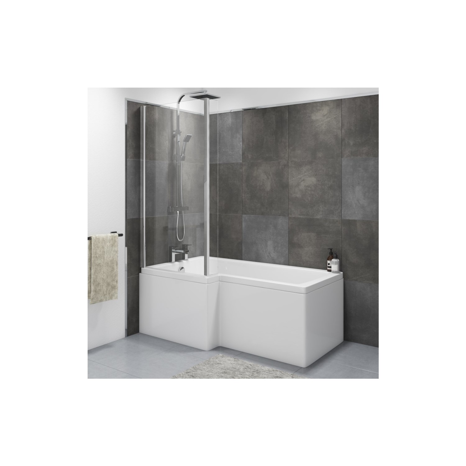 Lomax Left Hand L Shape Bath with Front Panel and Screen - 1500 x 850mm