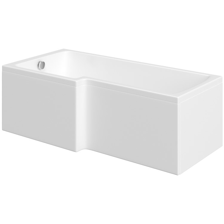 L Shaped Shower Bath with Front Panel & Black Bath Screen, Left Hand 1500 x 850mm - Lomax
