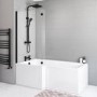 L Shaped Shower Bath with Front Panel & Black Bath Screen, Left Hand 1500 x 850mm - Lomax