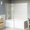 L Shape Shower Bath Left Hand with Front Panel &amp; Chrome Bath Screen with Towel Rail 1500 x 850mm - Lomax