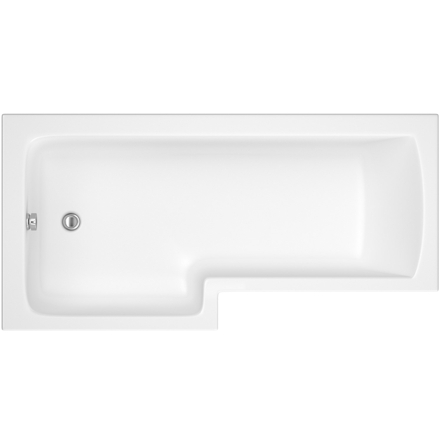 L-Shaped Shower Bath Left Hand 1700 x 850mm White Acrylic Modern Bathroom Tub - Picture 7 of 23