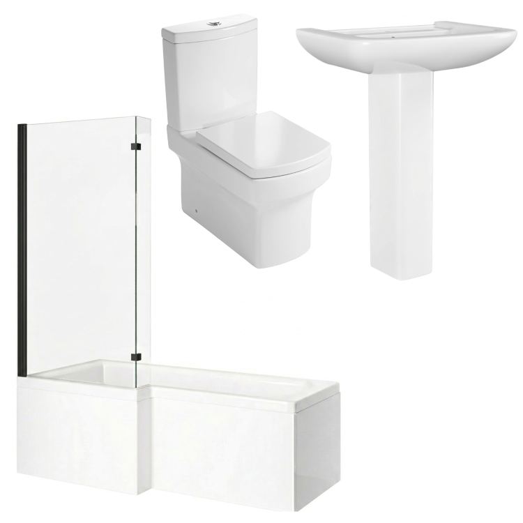 1500mm Left Hand Black Shower Bath Suite with Toilet Basin & Panels - Lomax