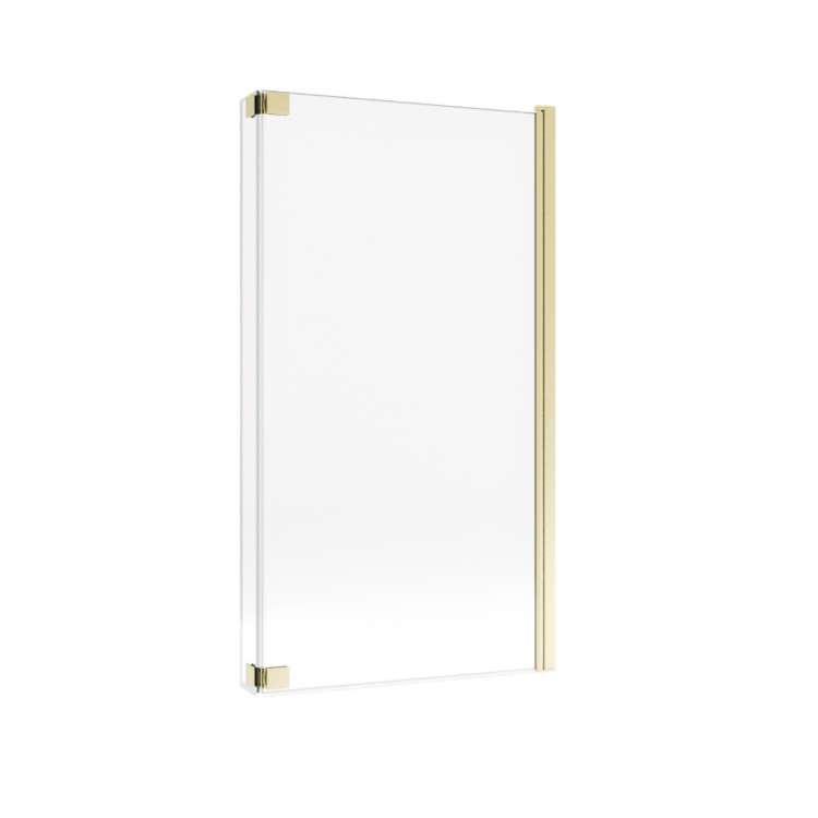 L Shape Shower Bath Left Hand with Front Panel & Brushed Brass Screen 1500 x 850mm - Lomax
