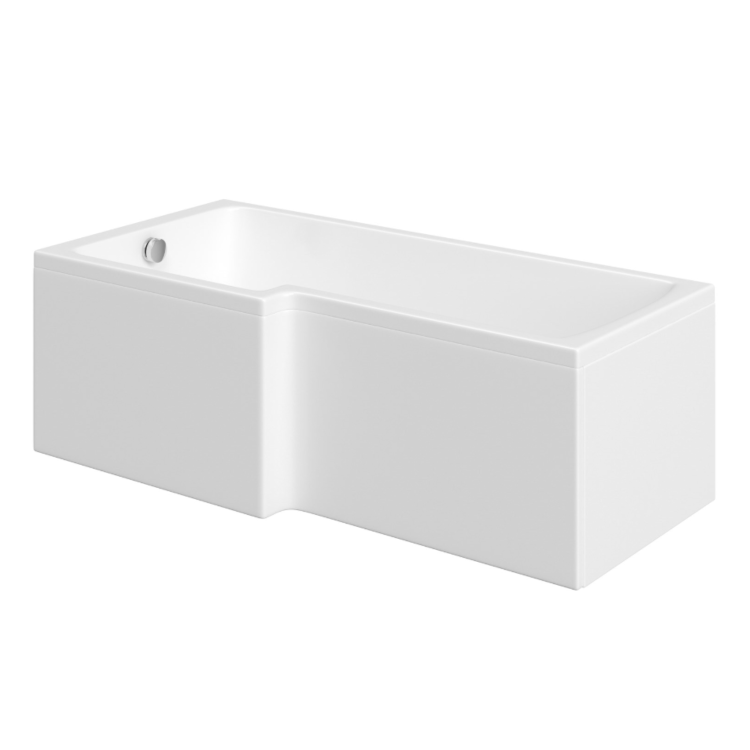 L Shaped Shower Bath with Front Panel & Brushed Brass Bath Screen, Left Hand 1500 x 850mm - Lomax