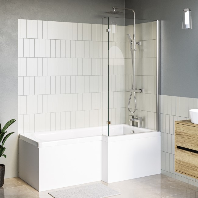 Lomax Right Hand L Shape Bath with Front Panel and Screen - 1500 x 850mm