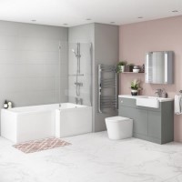 Bali Matt Grey Toilet and Basin Vanity Combination Unit and Right Hand L Shape Bath Suite 