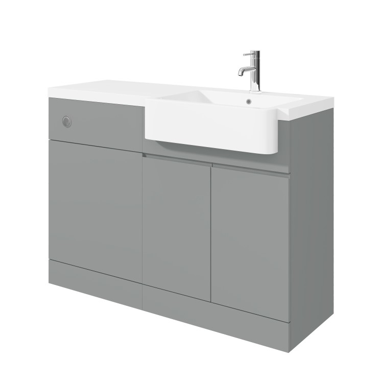 Bali Matt Grey Toilet and Basin Vanity Combination Unit and Right Hand L Shape Bath Suite 