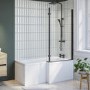 L Shaped Shower Bath with Front Panel & Black Bath Screen, Right Hand 1500 x 850mm - Lomax