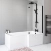Lomax 1500 x 850 L Shaped Shower Bath Right Hand with Front Panel and Black Bath Screen