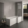 Lomax 1500 x 850 L Shaped Shower Bath Right Hand with Front Panel and 1450mm Chrome Bath Screen with Towel Rail