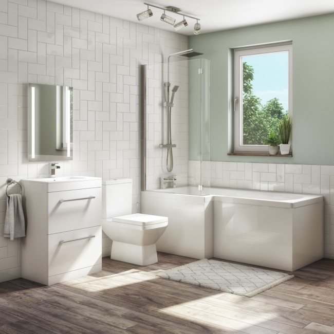 1700mm L Shaped Bath Suite with 600mm Vanity Unit with Basin & Toilet - Left Hand - Ashford