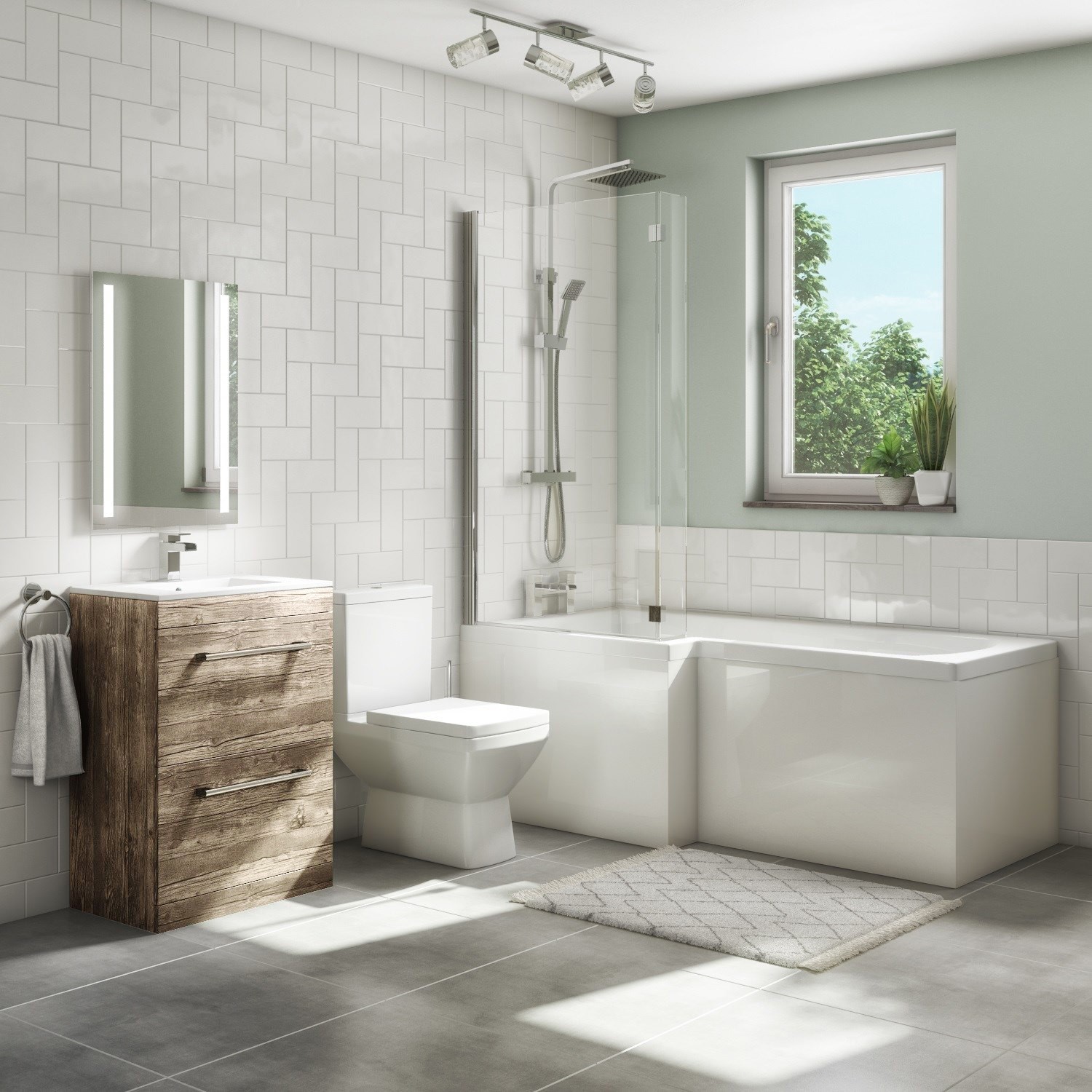 Bath Suite With 600mm Vanity Unit, L Shaped Bathroom Vanity Units