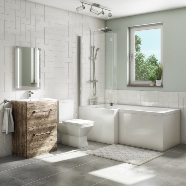 1700mm L Shaped Bath Suite with 600mm Vanity Unit with Basin & Toilet - Left Hand - Ashford
