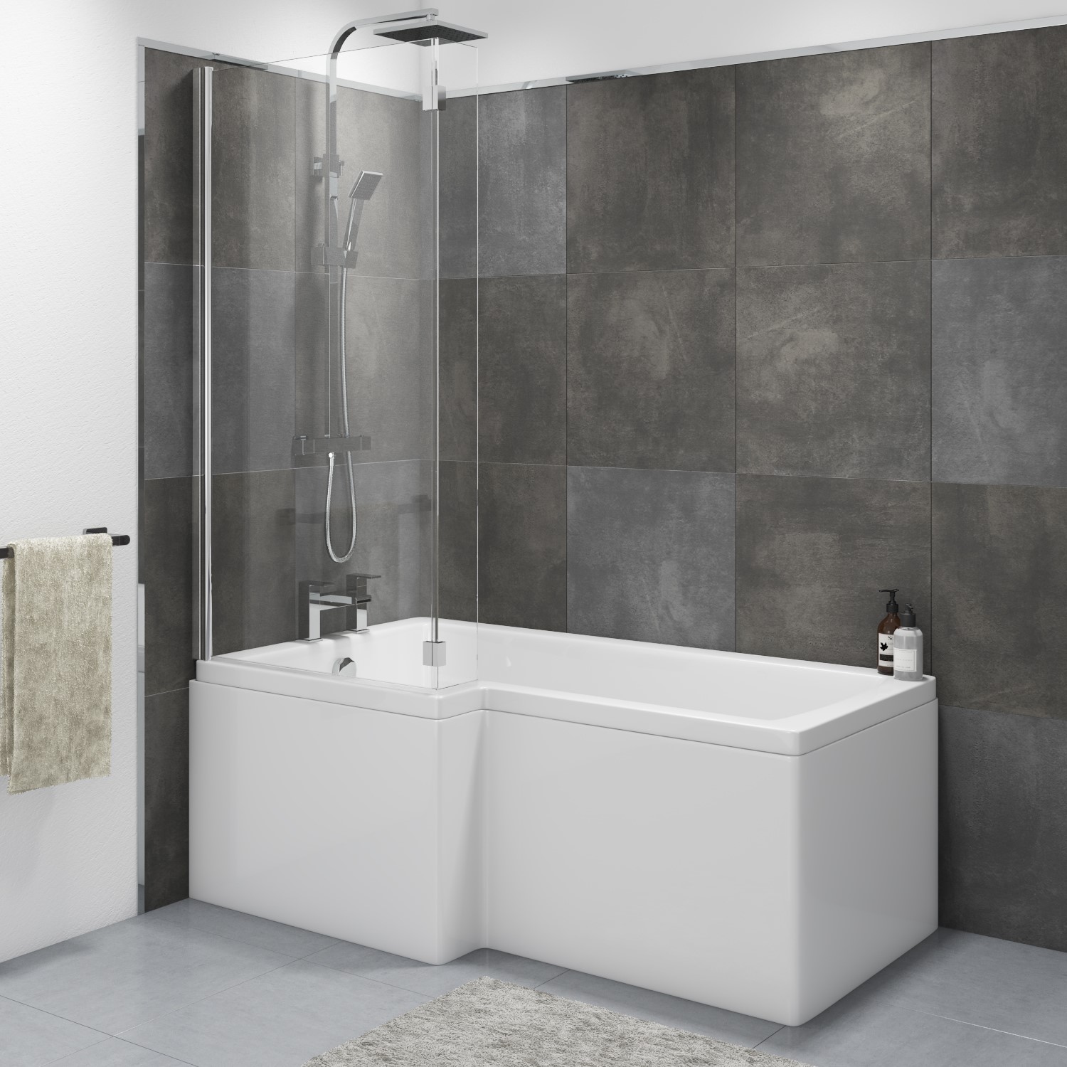 Lomax Left Hand L Shape Shower Bath - 1700 x 850mm