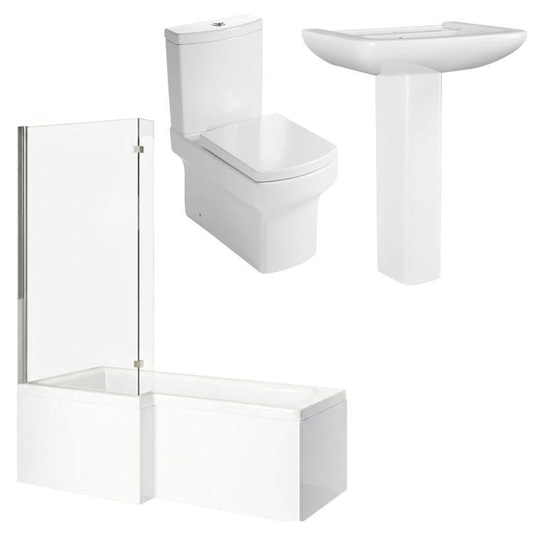 1700mm Left Hand Shower Bath Suite with Toilet Basin & Panels - Lomax