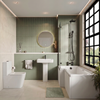 1700mm Left Hand Black Shower Bath Suite with Toilet Basin & Panels - Lomax
