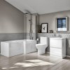 1700mm Right Hand L-Shaped Bath with Close Coupled Toilet &amp; 600mm White Gloss Floorstanding Vanity Unit - Portland