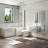 1700mm L Shaped Bath Suite with 600mm Wall Hung Vanity Unit with Basin &amp; Toilet Grey - Right Hand - Ashford