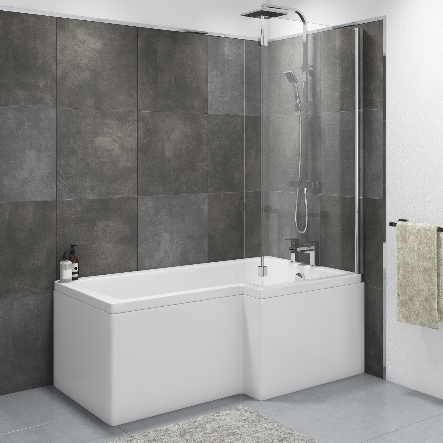 Lomax Right Hand L Shape Shower Bath - 1700 x 850mm
