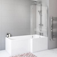Pluto L Shape Chrome Bath Screen 1450mm