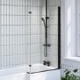 L Shaped Shower Bath with Front Panel & Black Bath Screen, Right Hand 1700 x 850mm - Lomax