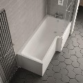 L Shape Shower Bath Right Hand with Front Panel & Chrome Bath Screen with Towel Rail 1700 x 850mm - Lomax