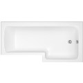 L Shape Shower Bath Right Hand with Front Panel & Chrome Bath Screen with Towel Rail 1700 x 850mm - Lomax