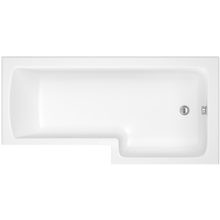 L Shape Shower Bath Right Hand with Front Panel & Chrome Bath Screen with Towel Rail 1700 x 850mm - Lomax