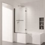 L Shape Shower Bath Right Hand with Front Panel & Black Bath Screen with Towel Rail 1700 x 850mm - Lomax