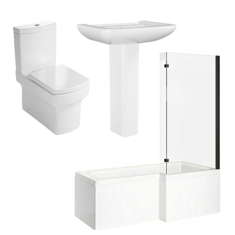 1700mm Right Hand Black Shower Bath Suite with Toilet Basin & Panels - Lomax