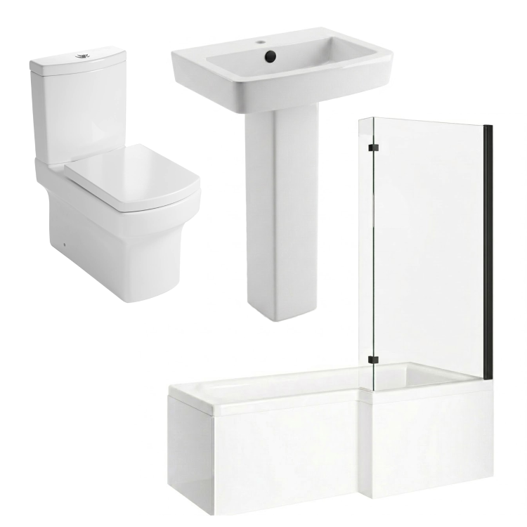 1700mm Right Hand Black Shower Bath Suite with Toilet Basin & Panels - Lomax