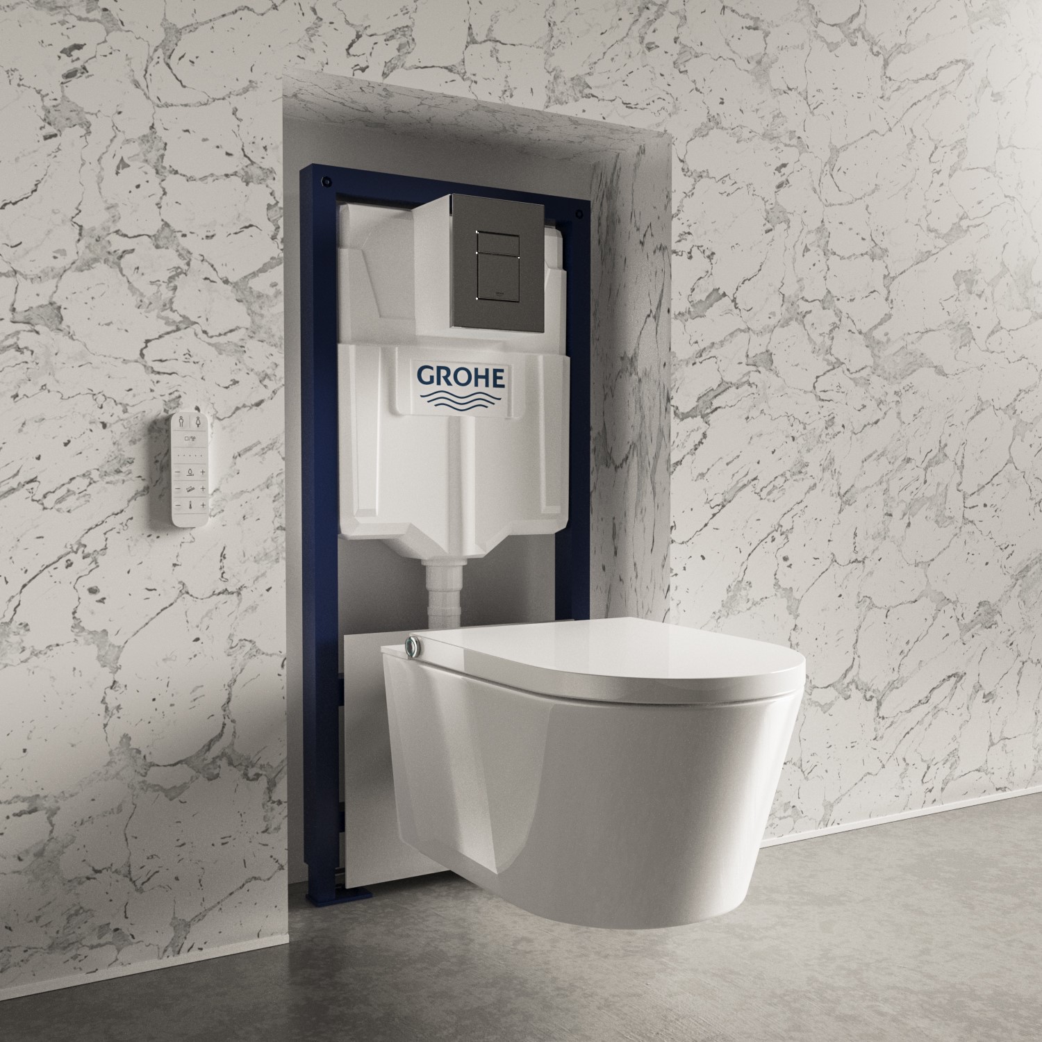 Wall Hung Smart Bidet Toilet Round with Grohe Cistern and Frame - Purificare