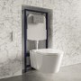 Wall Hung Smart Bidet Japanese Toilet & Frame Cistern and Chrome Flush Plate - Purificare