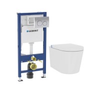 Wall Hung Smart Bidet Japanese Toilet & Geberit Frame Cistern and Chrome Flush Plate - Purificare Wall Hung Smart Bidet Japanese Toilet & Geberit Frame Cistern and Chrome Flush Plate - Purificare