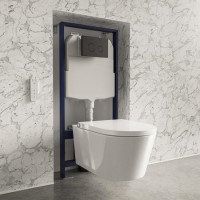 Wall Hung Smart Bidet Japanese Toilet & 1160mm Frame Cistern and Black Flush Plate - Purificare Wall Hung Smart Bidet Japanese Toilet & 1160mm Frame Cistern and Black Flush Plate - Purificare